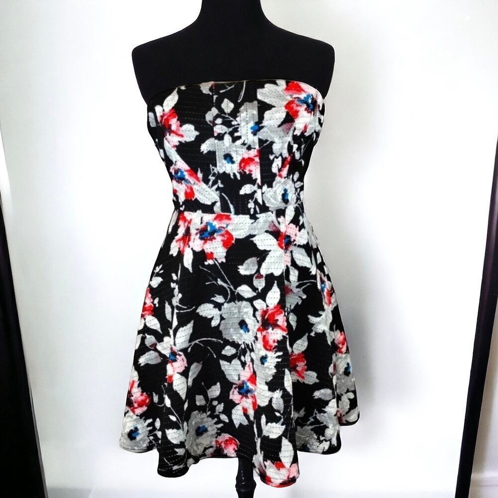 Express Black Strapless Floral Dress | Size 4